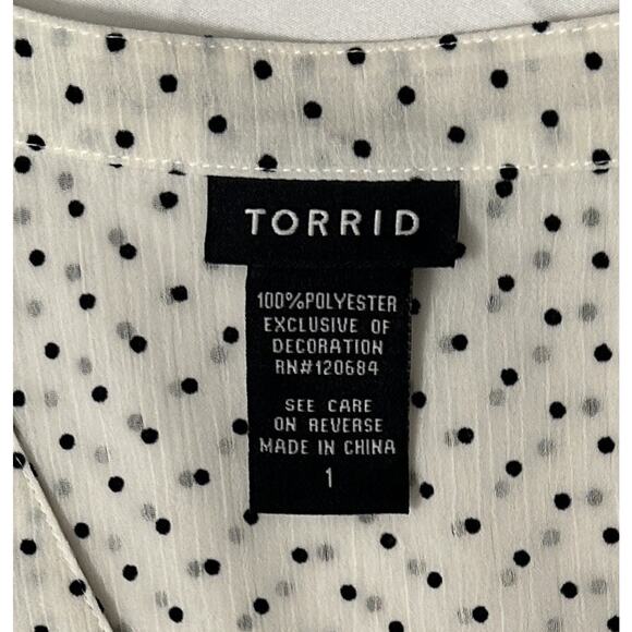 Torrid Retro Romantic Ruffle Chiffon Polka Dot Prairie Blouse Size 1X and 14 - Picture 6 of 6